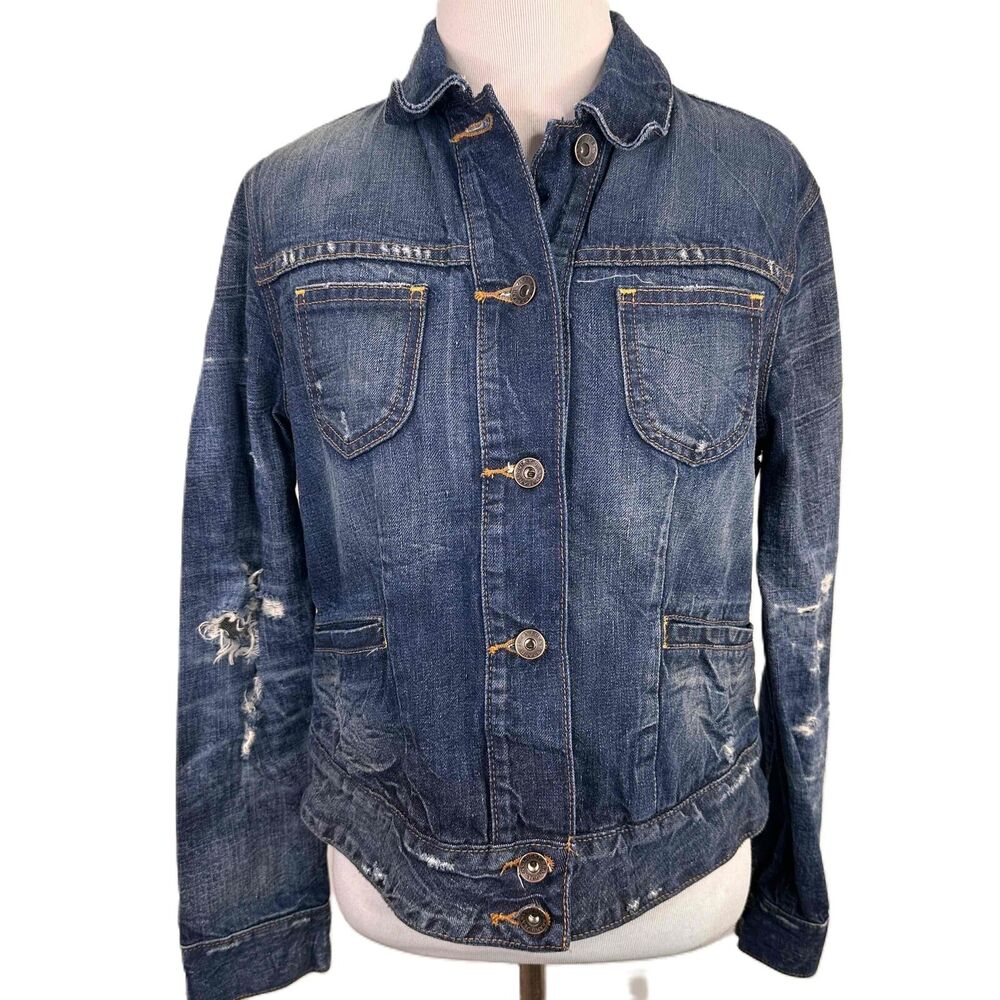 Lucky Brand Red White & Blue Star Button Front Denim Jacket Size Medium